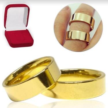 Imagem de Alianças Quadrada 6mm Aço Inox Banhado Ouro 18k - Tams 12/13 e 15/16 -