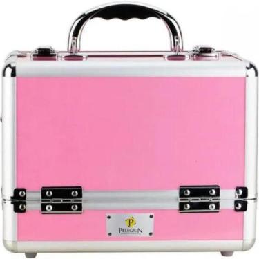 Imagem de Maleta Maquiagem Joias Manicure Alumínio ABS Pelegrin PEL-M1009 Rosa