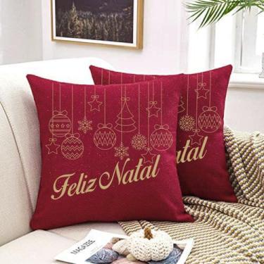 Imagem de Almofada Vermelha Natal 40x40cm Feliz Natal Dourado - FASTLAR