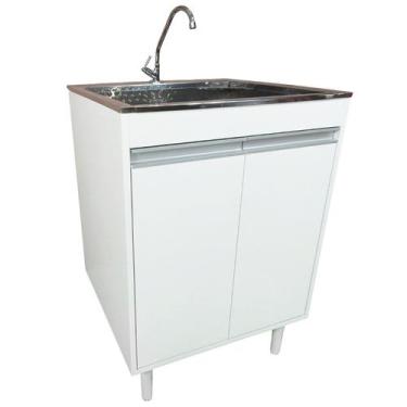 Imagem de Tanque Inox 46L com gabinete MDF 61cm Incluso torneira de mesa - EJV S