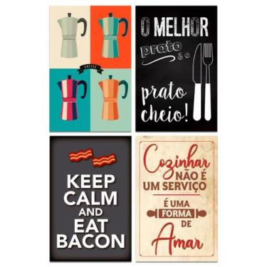 Imagem de Kit Placas Decorativas Frase Cozinha Café Mdf 4 pçs 20x13 cm - Art Pri