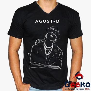 Imagem de Camiseta Agust D 100% Algodão BTS Suga K-pop Geeko, Preto gola v, G1