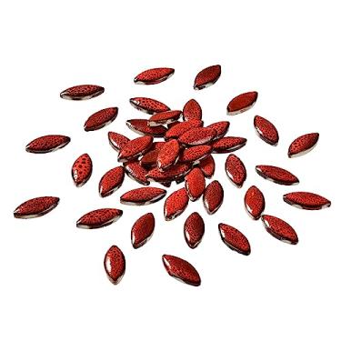 Imagem de Azulejos de cerâmica de pétala vermelha, peças de mosaico de cerâmica a granel de pedras de piso, artesanato para fabricação de suprimentos para decoração de mesa de vaso de chão doméstico ao ar livre - 70 peças