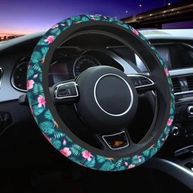 Imagem de Hawaii Capa de volante havaiana folha de flor acessórios de carro bonito para mulheres meninas feminino universal 15 polegadas neoprene decoração interior automotivo antiderrapante carro caminhão