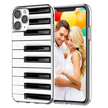 Imagem de ARTIOSIT Capa projetada para iPhone 12 Pro Max, capa protetora de corpo inteiro fina feminina de borracha macia transparente com design bonito para iPhone 12 ProMax, design musical engraçado preto branco piano