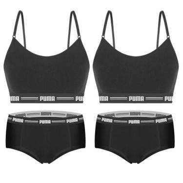 Imagem de Kit Puma 2 Tops Modal Stretch + 2 Calcinhas Mini Boxer Feminino, Preto