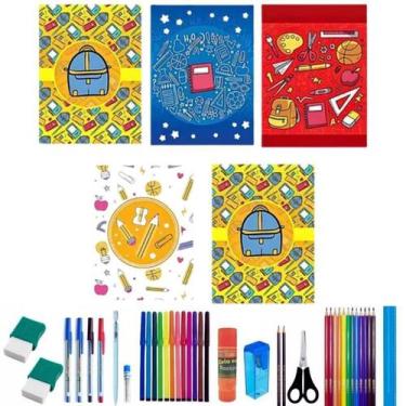 Imagem de Kit 5 Cadernos Escolar Com Pauta Grande 96 Folhas+ 36 Itens - Maxima c