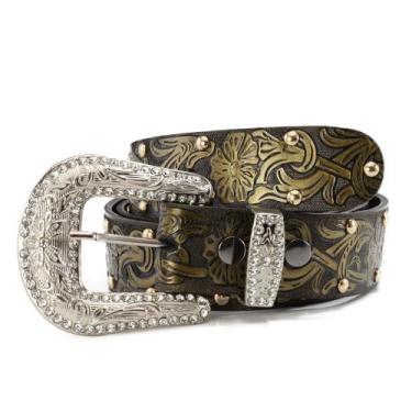 Imagem de Cinto Feminino Floral Luxo Country Chic com Cravos Fivela Strass - Pam