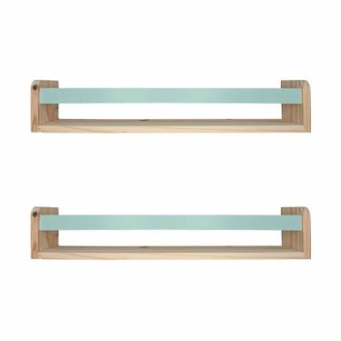 Imagem de KIAGA, Kit 2 Prateleiras Porta Livros em Madeira Pinus Natural Com Cerquinha Colorida Cor:Cerquinha Verde Paraíso;Tamanho:12x60