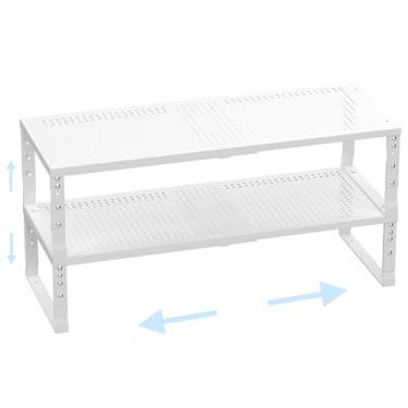 Imagem de Ipotive Organizador de cozinha expansível e ajustável, prateleiras de armazenamento de despensa, para prateleiras, cozinhas, bancadas, banheiros, trailer (2 pacotes/branco, médio)