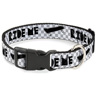 Imagem de Buckle-Down Mini xadrez de skate Breakaway Ride Me com coleira de gato, branco, cinza, preto, 15 a 23 cm de largura