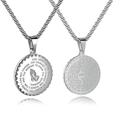 Imagem de Colar com pingente de medalha de moeda de aço inoxidável da Rehoboth Our Father Lord's Prayer com pingente de cruz para meninos e meninas, mulheres, homens, mãos, medalha de moeda, corrente de ouro preto de 61 cm