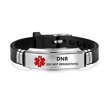 Imagem de OutstandLong Pulseira de identificação de alerta médico emergência emergência emergência gravado a laser alerta de saúde pulseira de silicone ajustável para homens, Silicone, silicone