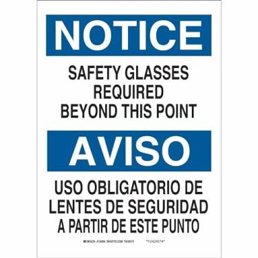 Imagem de Brady Placa bilíngue de fibra de vidro premium 39613, 50 cm x 35 cm, legenda "Safety Glasses Required Beyond This Point/Anteojos De Seguridad Requeridos Desde Este Punto"