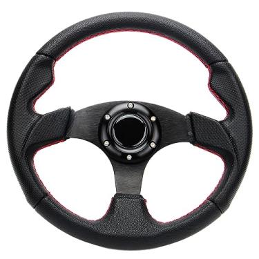 Imagem de YEHICY Volante De Corrida De Carro De 320 Mm 12,5'' Pvc Couro Plano Drift Game Estilo Corrida Volante Com Costura Vermelha E Botão De Buzina