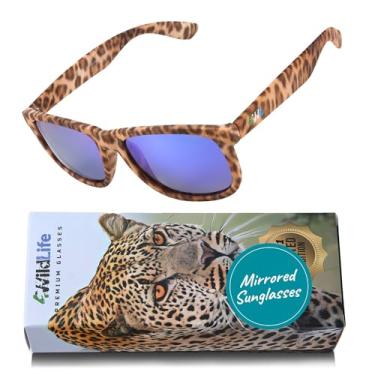 Imagem de Sleep ZM Leopard Print Inspired Polarized Sunglasses with Dusk Blue Mirrored Lens Help Block Blue Light and Save Leopards and the Planet
