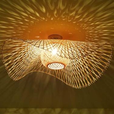 Imagem de Luminária de teto de vime de bambu natural retrô E27 luminária de teto vintage tecida à mão abajur sala de jantar quarto sala de estar iluminação de teto itchen corredor lustre escritório de