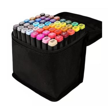 Imagem de Canetinha Ponta Dupla para Colorir Kit Estojo de Canetas Escolar Marcador Coloridas Permanente Duas Pontas (48 Cores)