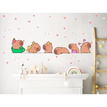 Imagem de Adesivo de Parede Capivaras Cute Baby Corações Fofo Quarto - Adesivos 