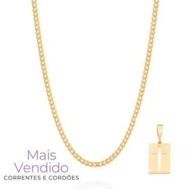 Imagem de Cordão Rommanel Masculino Banhado A Ouro 18k Com Pingente De Cruz Reta