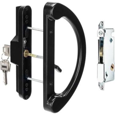 Imagem de SANKINS Maçaneta de porta de vidro deslizante com fechadura, fechaduras de porta de pátio de substituição, fechadura de porta de vidro deslizante, maçaneta de porta de pátio com cilindro de chave