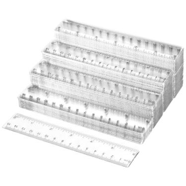 Imagem de QWORK Réguas flexíveis de plástico transparente de 15 cm com polegadas e centímetros, 100 peças de régua reta pequena antiquebra, material de escritório escolar