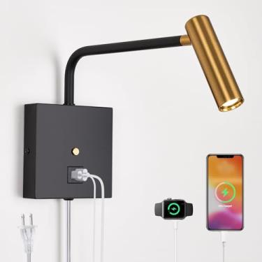 Imagem de ZEROUNO Luminária De Parede Led, Luzes De Leitura Montadas Na Parede, Cabeceira Ajustável Regulável, Arandela De Parede Com Portas Usb C+A, Iluminação De Parede Led Interna Para Cabeceira De Quarto