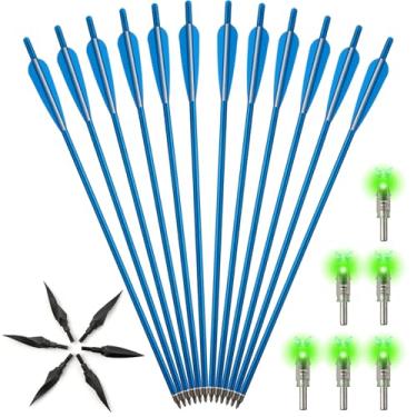Imagem de S F Parafuso De Besta De 20 Polegadas, Flecha De Besta De Carbono, 12 Peças Com 6 Nocks Verdes Iluminados E 6 Pontas De Flecha De Folha De Salgueiro, Caça E Prática Ao Ar Livre, Nocks Iluminados Par