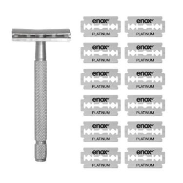 Imagem de Kit Aparelho de Barbear Clássico Vintage + 12 Lâminas Aço Inoxidável E