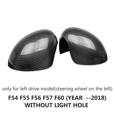 Imagem de Capa de espelho retrovisor de fibra de carbono compatível com MINI Cooper F54 F55 F56 F60 Countryman Acessórios para carro Capa de espelho retrovisor 2018(Without light Hole)