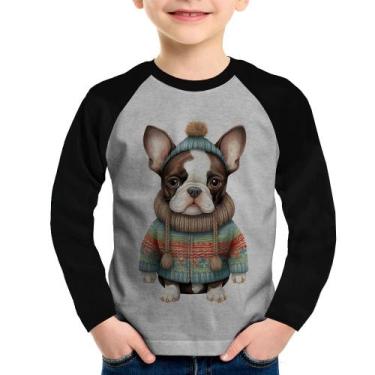 Imagem de Camiseta Raglan Infantil Cachorro Bulldog Francês Natalino Manga Longa