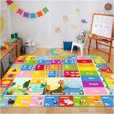 Imagem de Lukhevev Tapete infantil ABC, tapete de brincar ABC para sala de jogos infantil, tapete de área educacional ABC para sala de jogos, sala de aula, pré-escolar, tapetes com números ABC de animais (ABC,