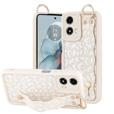 Imagem de OOK Capa compatível com Moto G24 Power Leopard com alça de pulso, linda estampa de leopardo branco, capa de TPU fina de silicone macio à prova de choque para mulheres e meninas