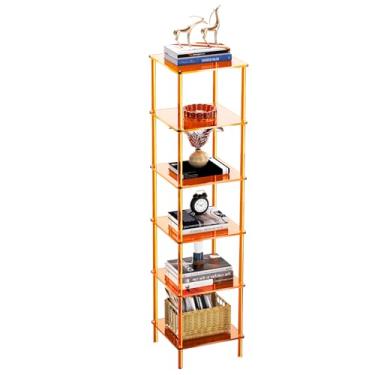 Imagem de solaround Estante de acrílico, pequena estante de canto independente prateleira de exibição para sala de estar, quarto, banheiro, espaços pequenos (laranja, 6 camadas)