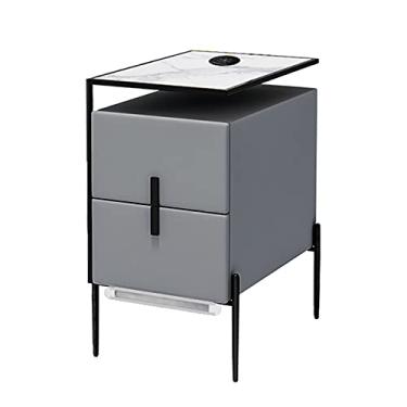 Imagem de Mesa de cabeceira inteligente de luxo com carregamento sem fio USB mini mesa lateral com luz LED de indução e 2 gavetas armário de armazenamento para quarto/sala de estar/móveis de escritório C (Cor: