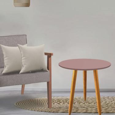 Imagem de Kit Mesa Lateral Madrid Pé Palito Rose e 2 Capas de Almofada Suede Bege - Ahz Móveis