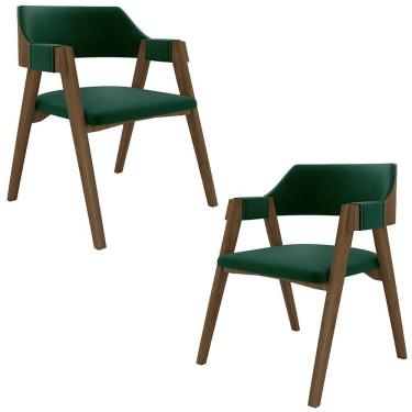 Imagem de Kit 2 Cadeiras Sala De Jantar E Jogos Carteados Madeira Maciça Poker Veludo Verde-nogueira G42 - Gran Belo