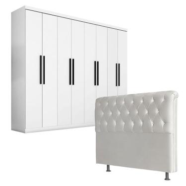 Imagem de Quarto de Casal Guarda Roupa 1684 e Cabeceira Emilia 140 cm Branco - Araplac