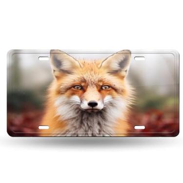 Imagem de Fox Young Red Fox Listening to Something in Woodland ReququisiteLicense Plate Cover - Etiqueta artística de alumínio para carro, à prova de ferrugem, design exclusivo - 15 x 30 cm