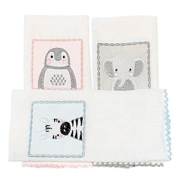 Imagem de Boquinha Fralda Cremer 3 Peças para Bebê Bichinhos Zoo, Biramar Baby, Colorido