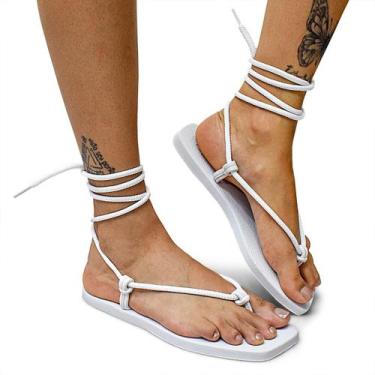 Imagem de Sandália Rasteira Feminina de Amarrar Bico Quadrado Modernidade Inovaç