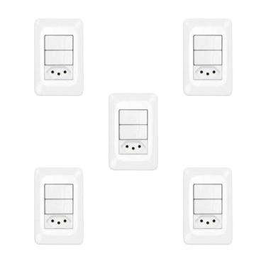 Imagem de Kit 5 Conjuntos 1 Interruptor Simples + Tomada 10A Pial Pop - PIAL LEG
