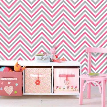 Imagem de Kit 3 Rolos Papel de Parede Chevron Rosa e Cinza - Inove Papéis de Par