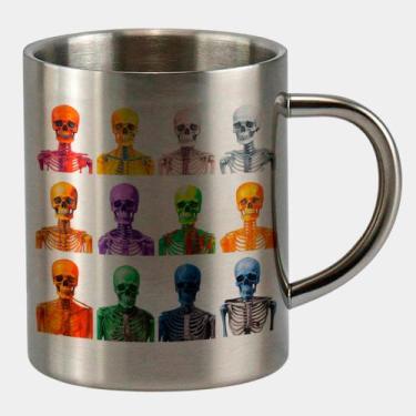 Imagem de Caneca de Inox Premium Prateada 400ml CAVEIRA CORES - Criatics