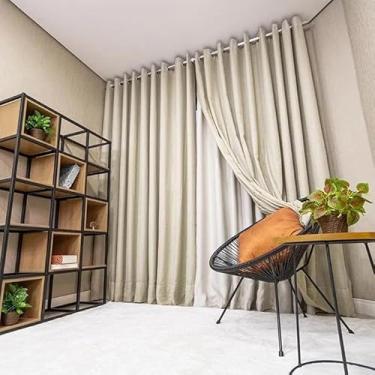 Imagem de Cortina Gaze Linho 4,00x2,60 Com Blackout Para Varão Luxo (Bege)