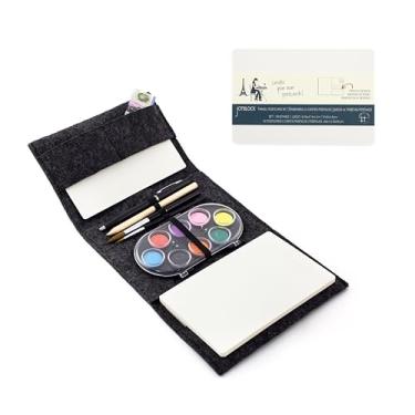 Imagem de Three by Three Seattle Pacote de aquarela de cartão postal: 12 cartões postais em branco, papel texturizado e kit completo de aquarela com 12 cartões postais de recarga e 8 paleta de cores de água