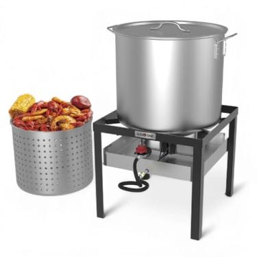 Imagem de Gas One Kit de fervura de frutos do mar com queimador de propano, regulador de propano, panela de 60 litros com cesta - Panela de fervura de frutos do mar de construção pesada para cozinhar ao ar