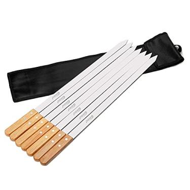 Imagem de Goutime Espetos Kabob de 58 cm de comprimento, 2,5 cm de largura de aço inoxidável para churrasco com cabo de madeira para fazer koubideh frango persa brasileiro, conjunto de 7 com bolsa