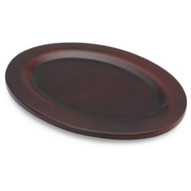 Imagem de Forro oval de madeira marrom para frigideiras ovais de ferro fundido de 25,4 cm