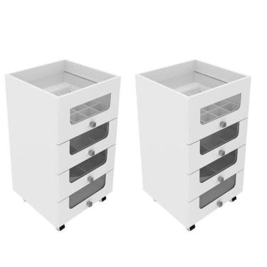 Imagem de Kit 2 Gaveteiros Carrinho De Maquiagem 4 Gavetas Pe2009 Branco